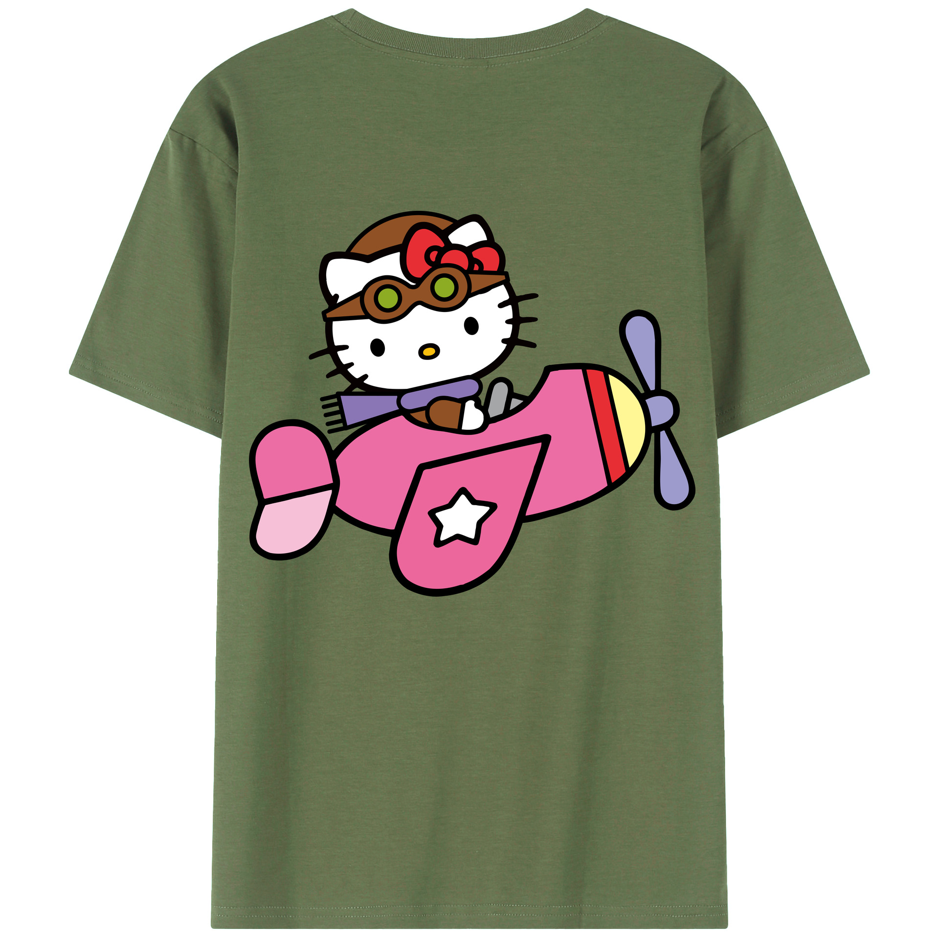 （画像用） Hello Kitty ハローキティ 綿100％ メンズ半袖Tシャツ（バックプリント） 通気性